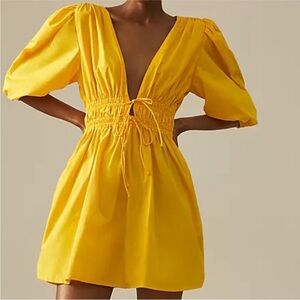 Anthropologie Faithfull The Brand Roma tie neck minidress yellow M nwt!